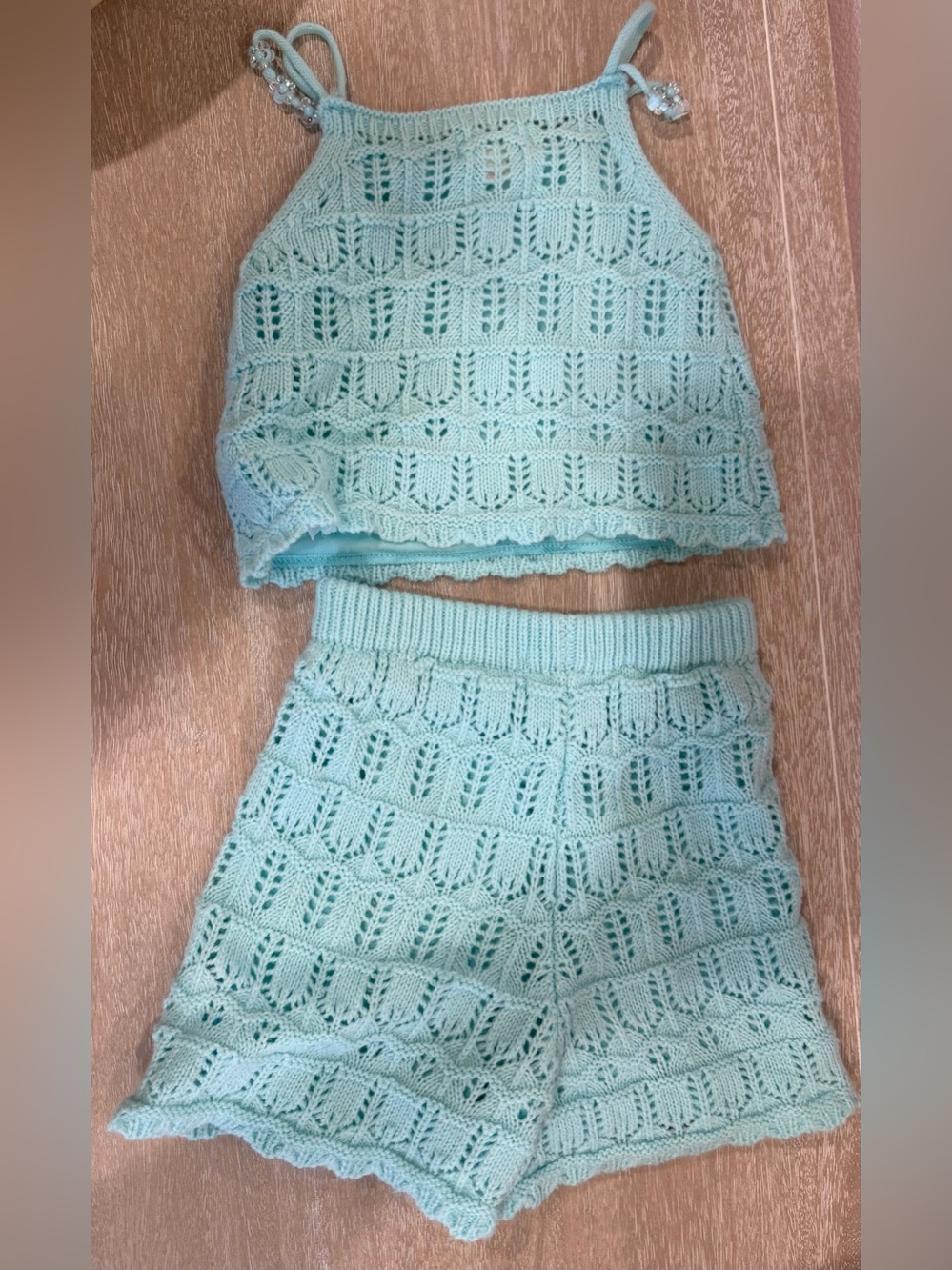 Knit Shorts Set - Openwork Two-Piece